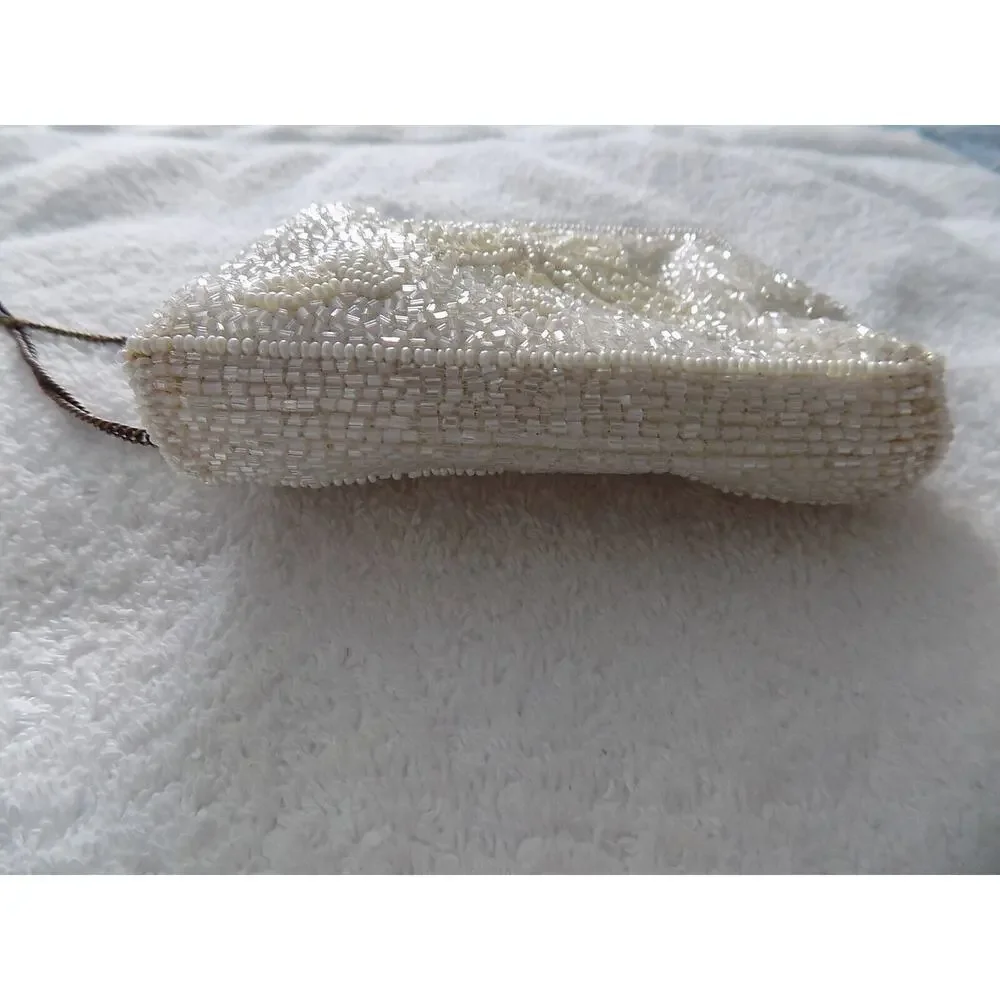 Beaded evening bag shoulder bag cream beads